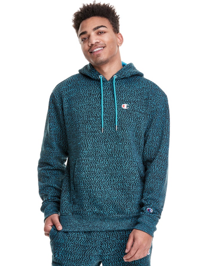 Champion Mens Hoodie NZ - Glitch French Terry Embroidered C Logo Blue ( 7341-QJWRE )